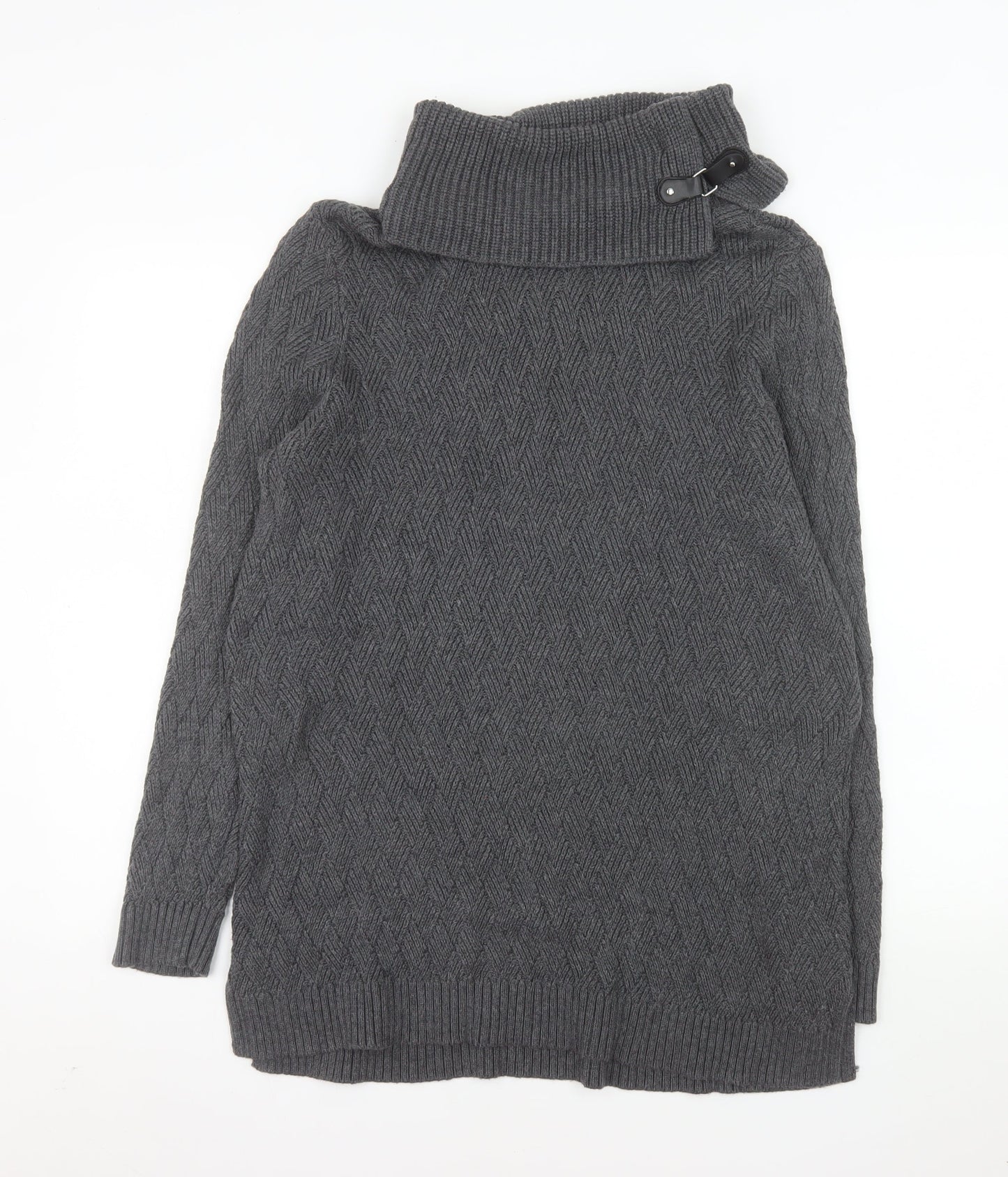 Charter Club Women Grey XL Roll Neck Cable-Knit Tunic Jumper