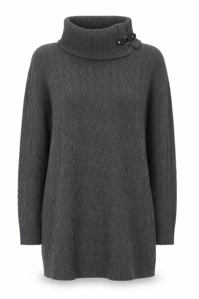 Charter Club Women Grey XL Roll Neck Cable-Knit Tunic Jumper