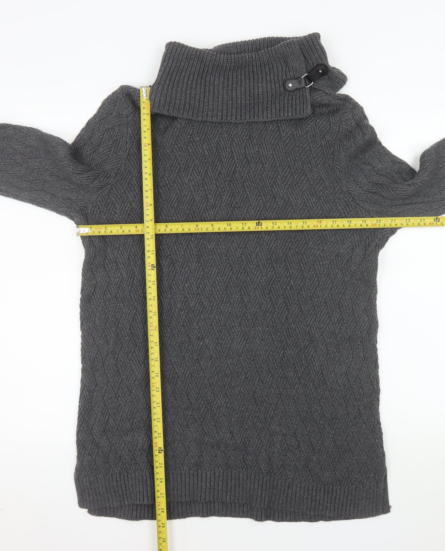 Charter Club Women Grey XL Roll Neck Cable-Knit Tunic Jumper
