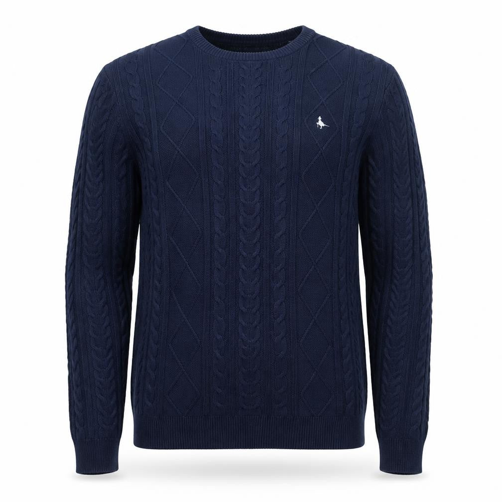 Jack Wills Men's Blue Cable-Knit Cotton Crew Neck Jumper Size M
