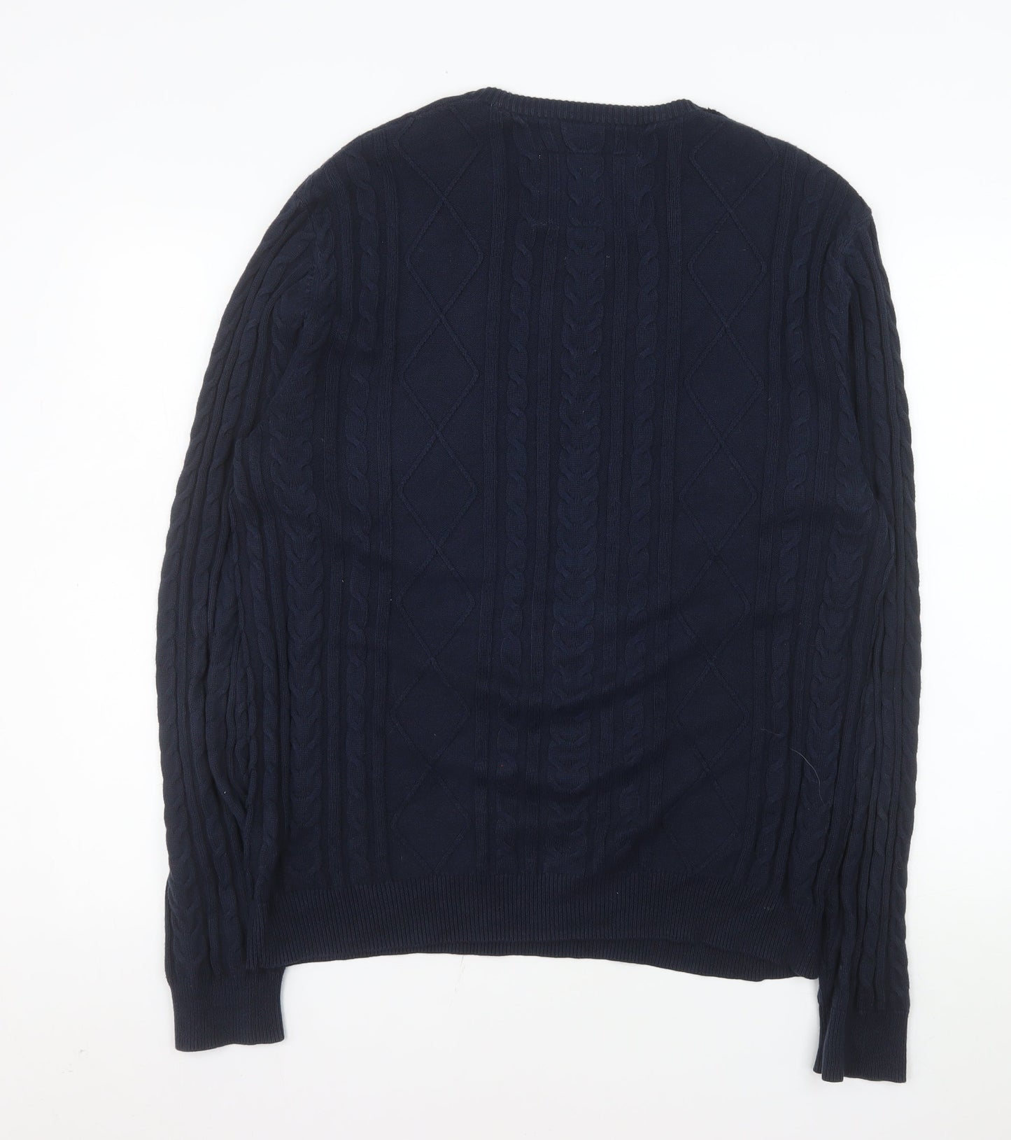 Jack Wills Men's Blue Cable-Knit Cotton Crew Neck Jumper Size M