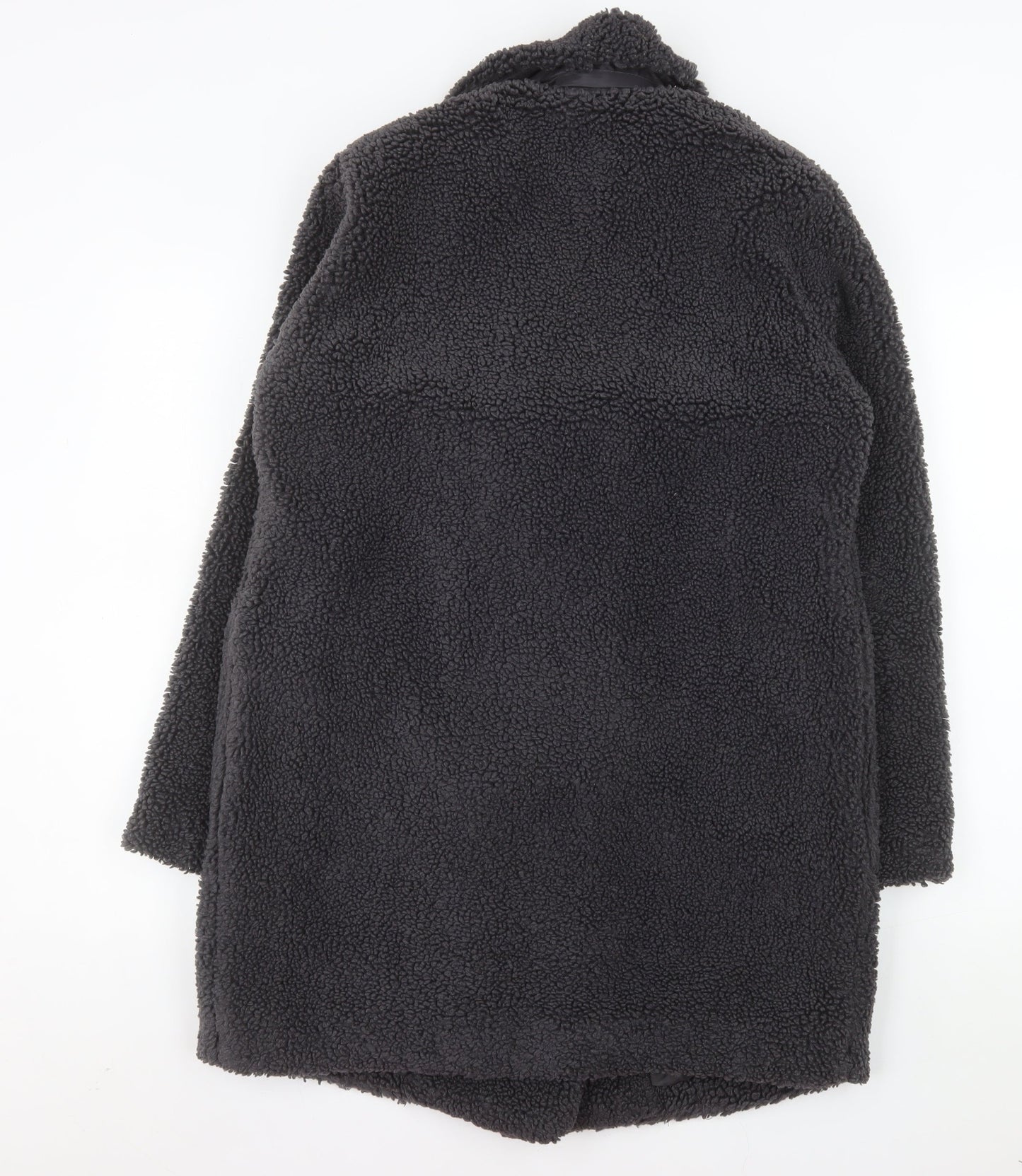 New Look Women's Black Teddy Coat Size 8 Double Breasted Mid-Length
