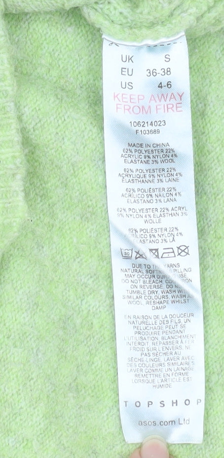 Topshop Womens Green High Neck 1/4 Zip Pullover Sweatshirt Size S