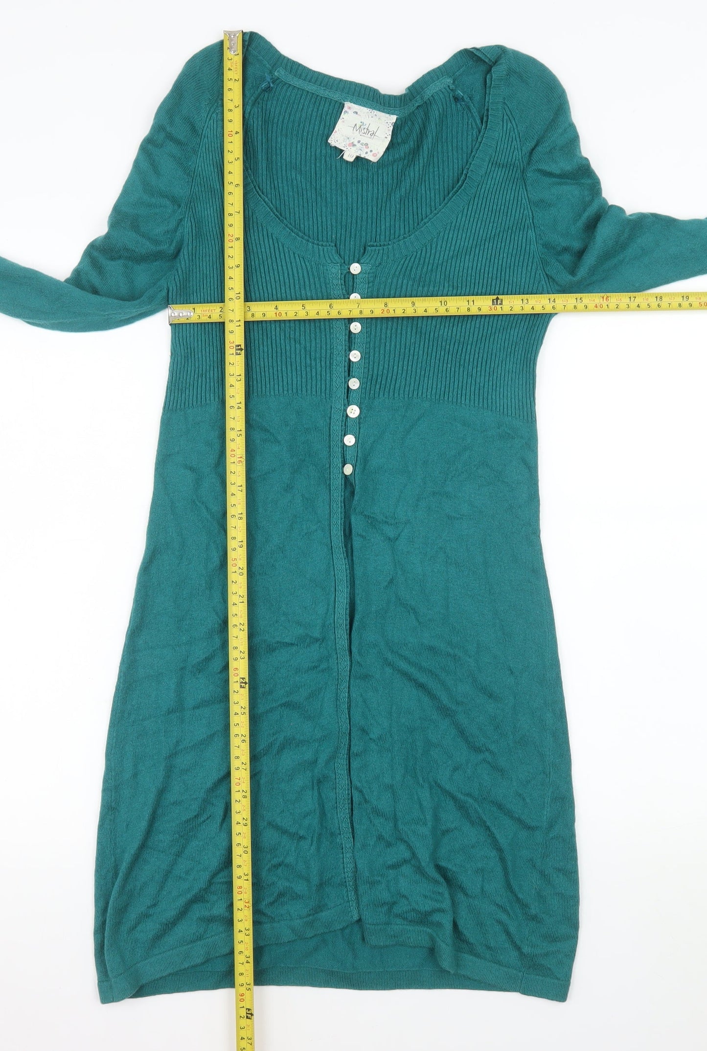 Mistral Women’s Green Knit Button Sweater Dress Size 10