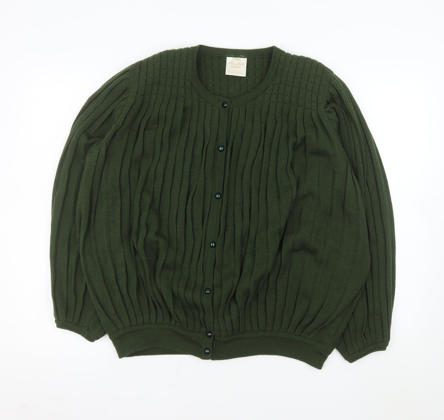 Eastex Women’s Green Cable-Knit Cardigan L Long Sleeve Acrylic