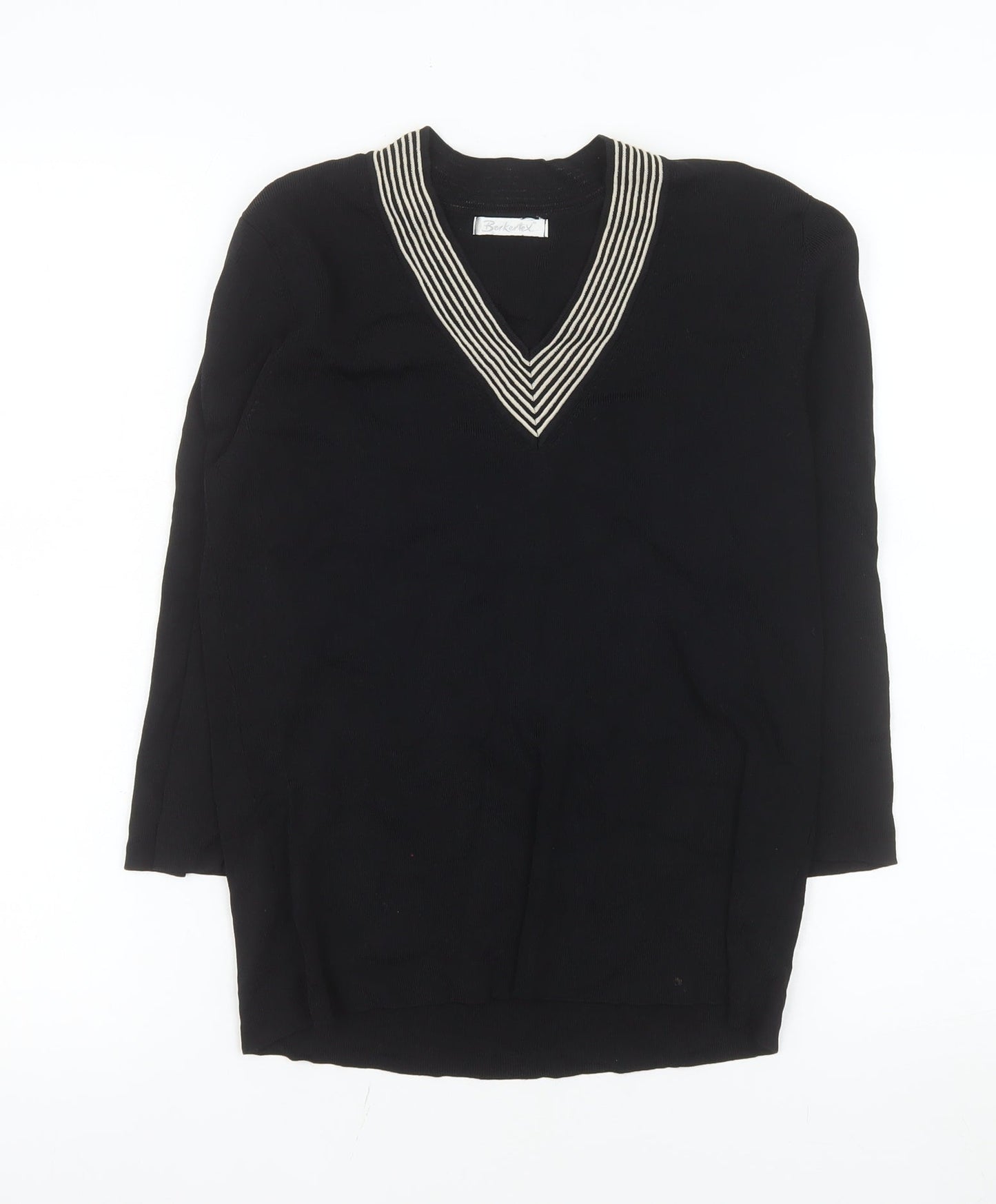 Berkertex Womens Black V-Neck Long Sleeve Knit Jumper Size 14