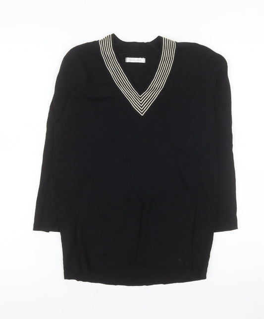 Berkertex Womens Black V-Neck Long Sleeve Knit Jumper Size 14