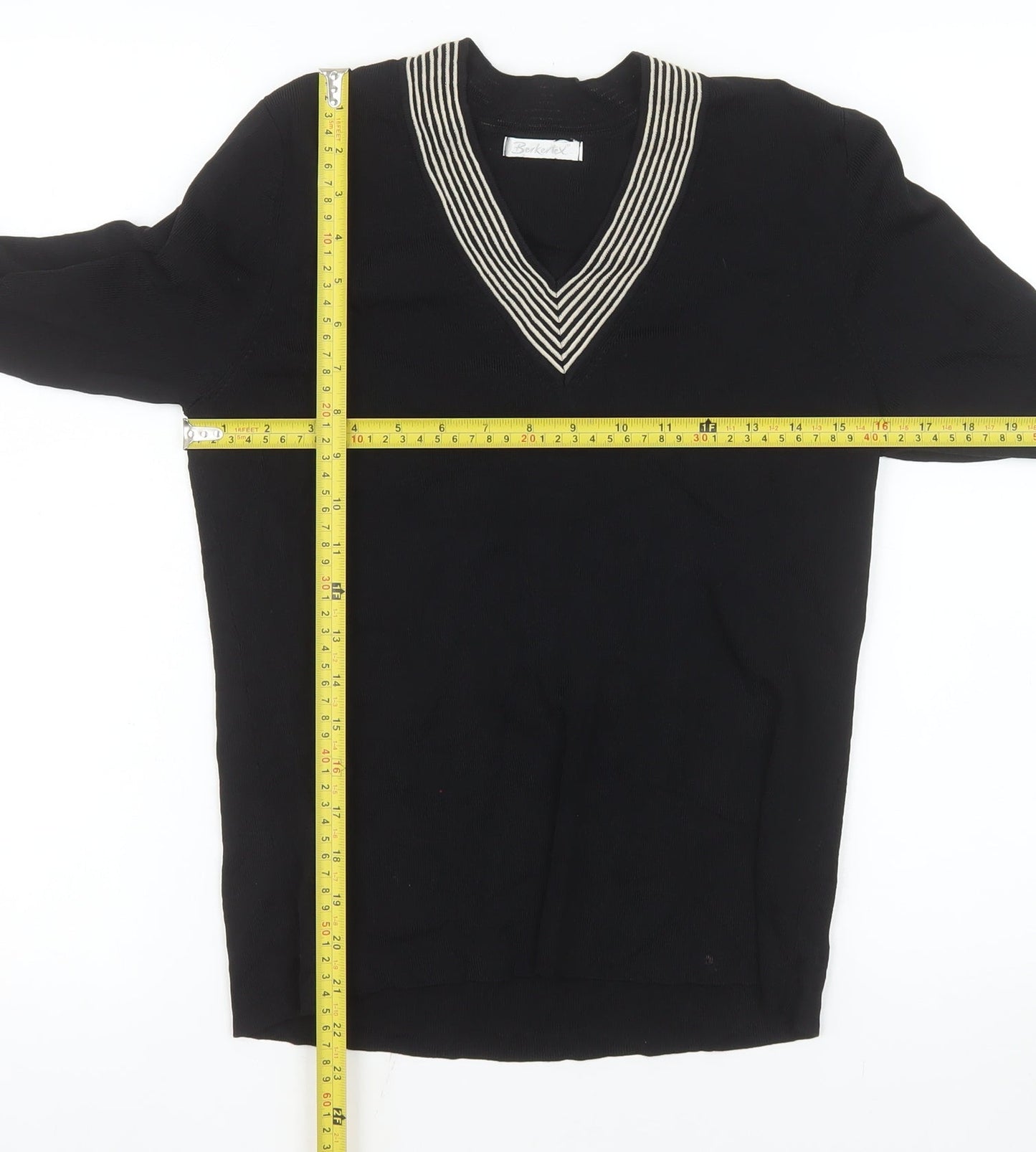 Berkertex Womens Black V-Neck Long Sleeve Knit Jumper Size 14
