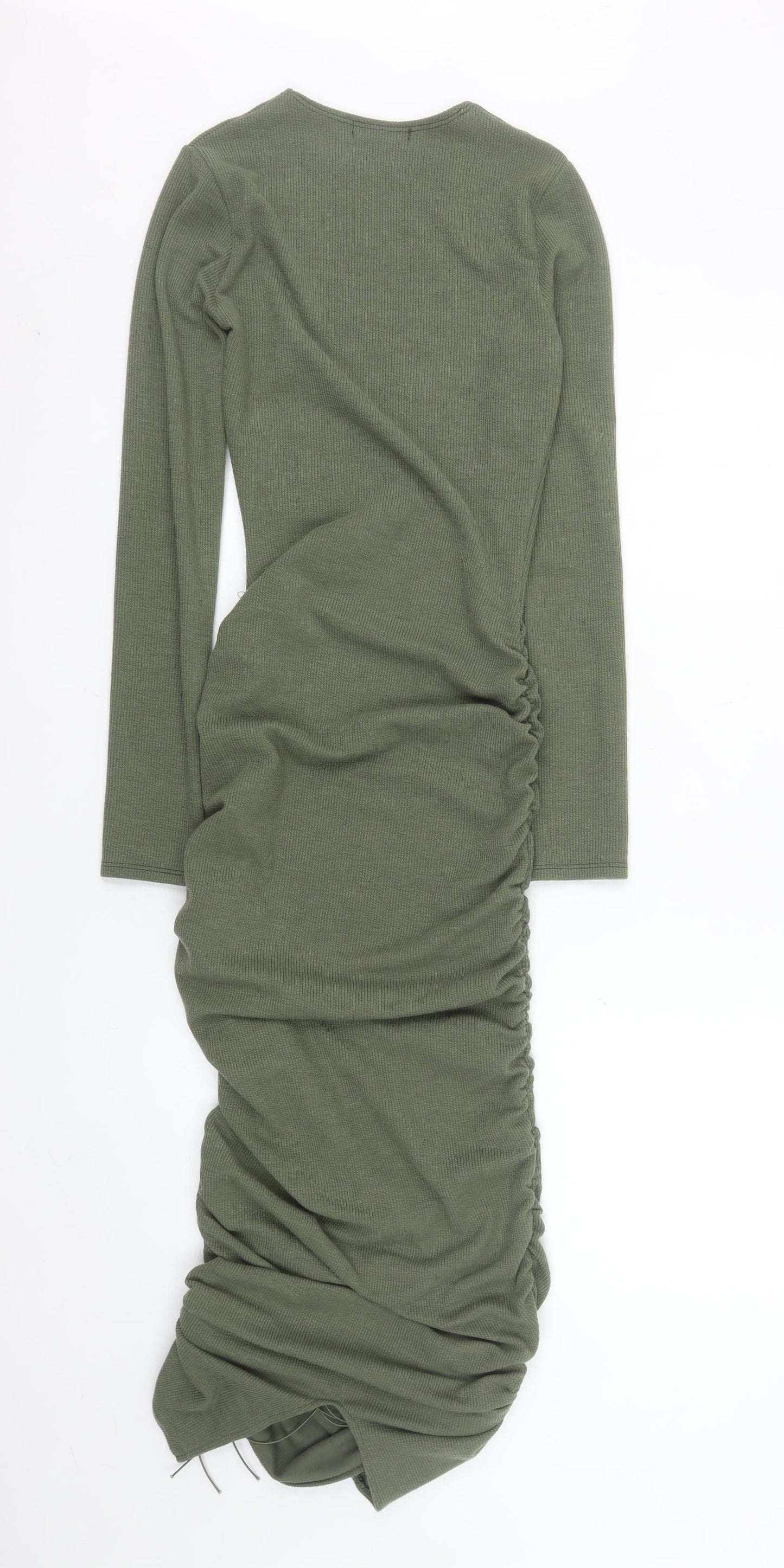 PrettyLittleThing Women’s Green Long Sleeve Ruched Bodycon Midi Dress Size 8