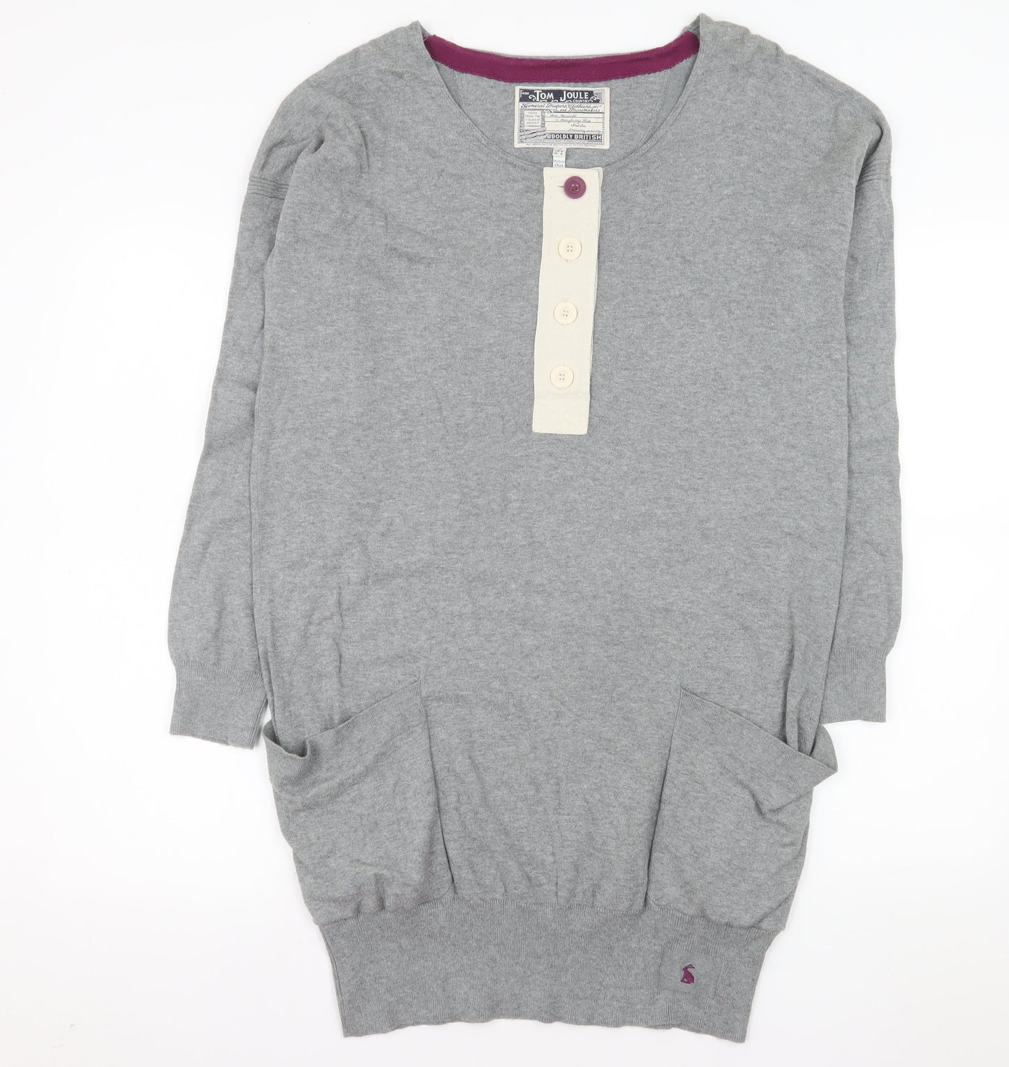 Joules Women’s Grey Knit Shift Henley Dress Size 12