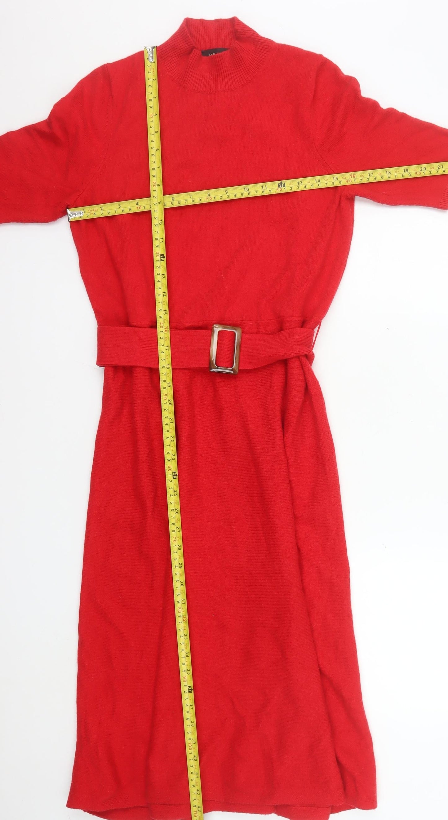 Ann Taylor Women’s Red Knit Fit & Flare Belted Dress L