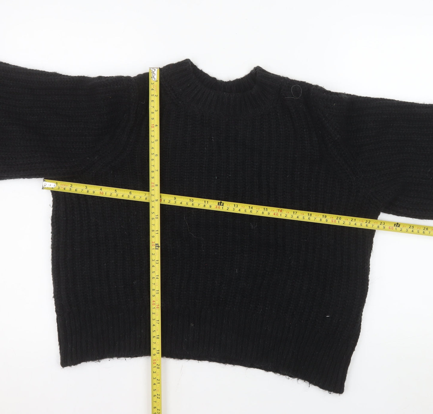 Boden Womens Black Chunky-Knit Crew Neck Balloon Sleeve Jumper M