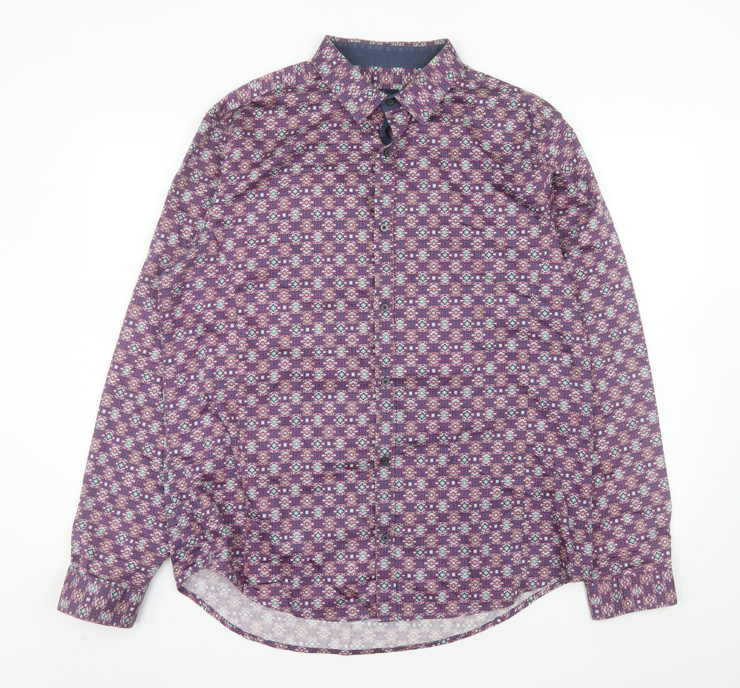 Next Signature Men's Purple Geometric Long Sleeve Button-Up Shirt XL Cotton