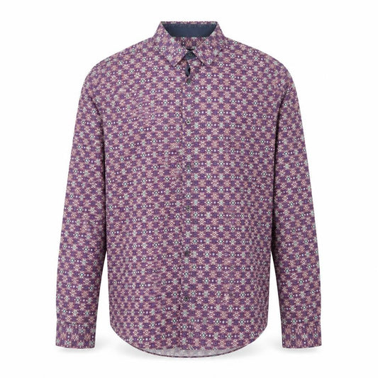 Next Signature Men's Purple Geometric Long Sleeve Button-Up Shirt XL Cotton