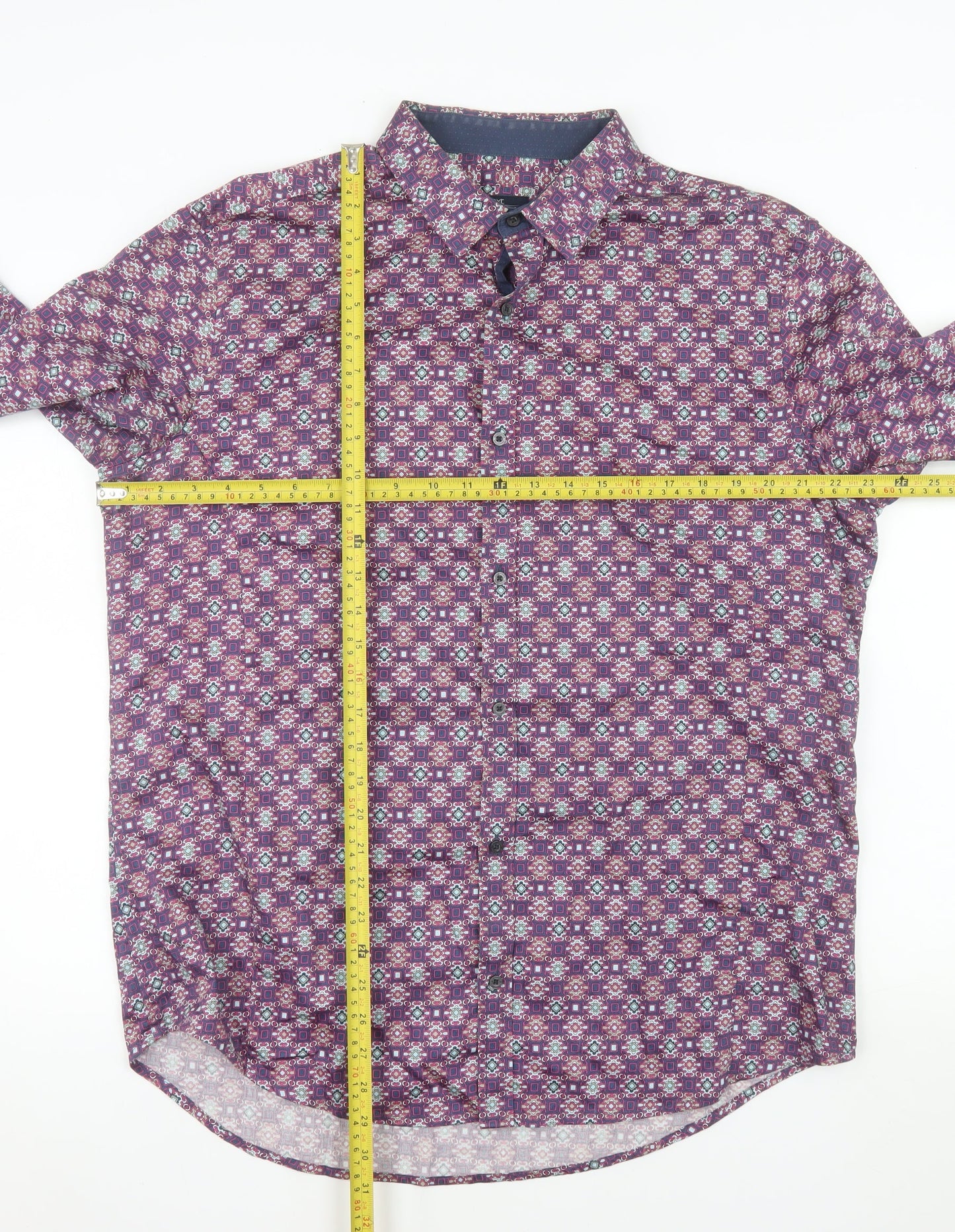 Next Signature Men's Purple Geometric Long Sleeve Button-Up Shirt XL Cotton
