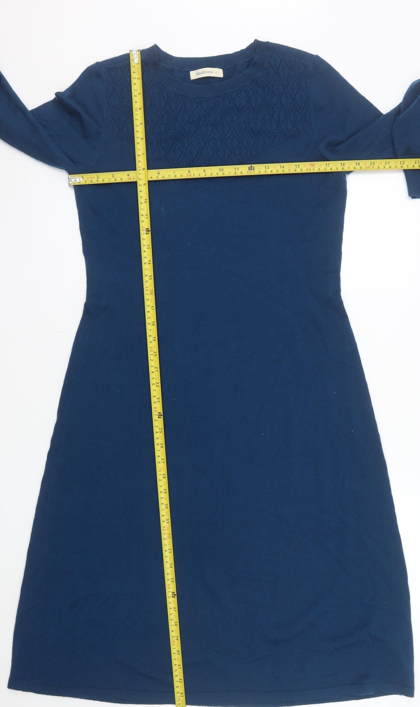 Woolovers Women Blue Merino Wool Long Sleeve A-Line Knit Dress M