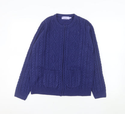 Additional front view of Honor Millburn Women's Blue Knit Zip Jacket, size S, 10-12