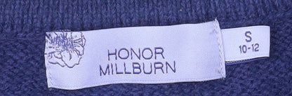 Brand and care label for Honor Millburn Women's Blue Knit Zip Jacket, size S, 10-12