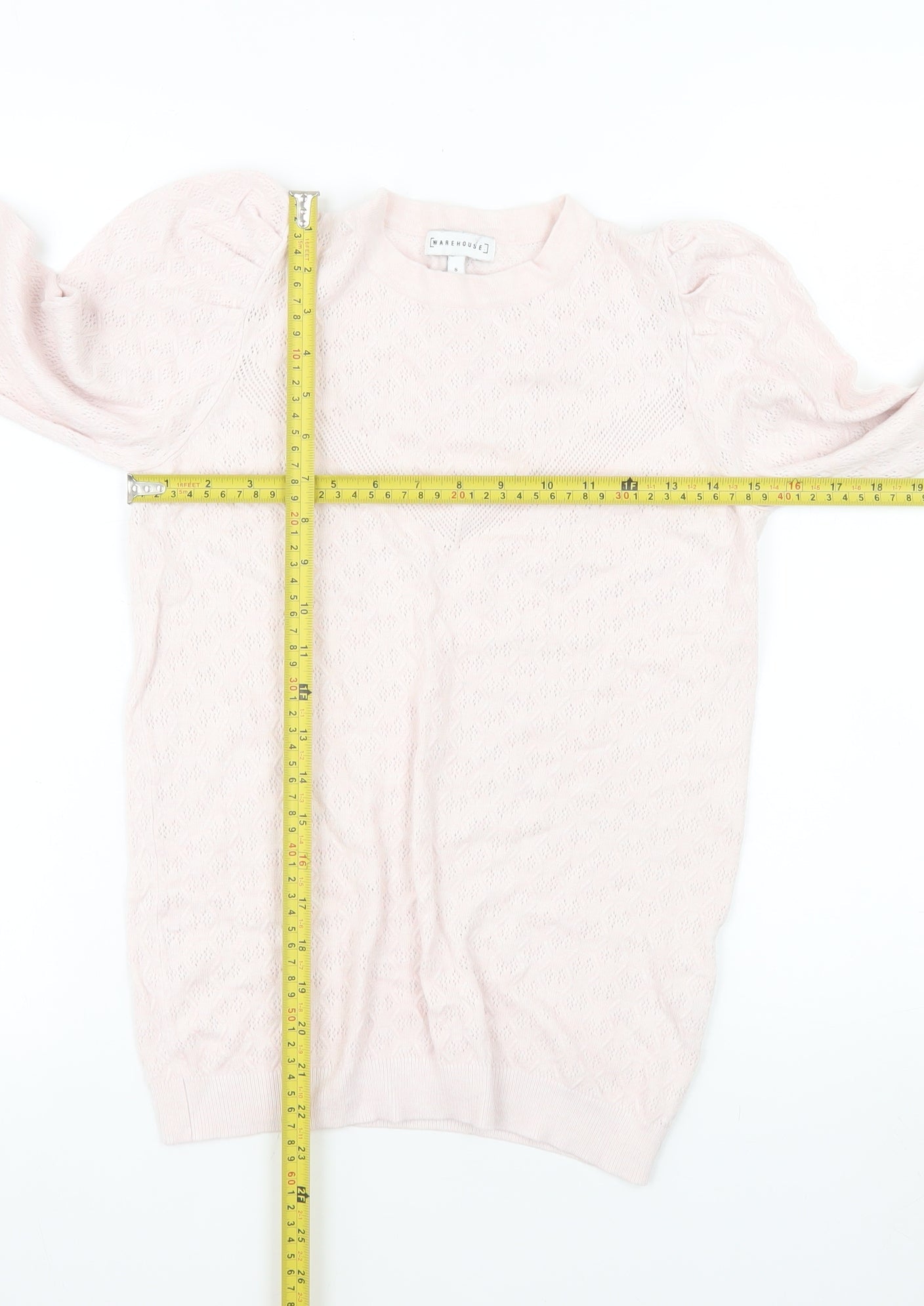 Warehouse Women’s Pink Puff Sleeve Knit Blouse UK 8