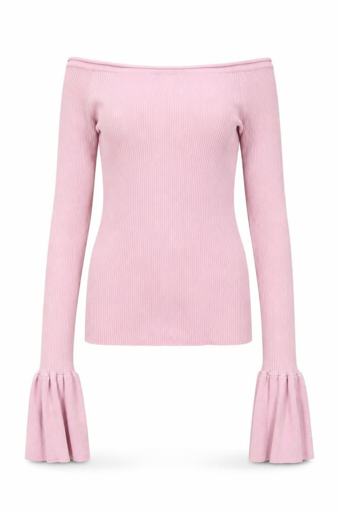 Cashel Women Pink XL Knit Boat Neck Bell Sleeve Blouse