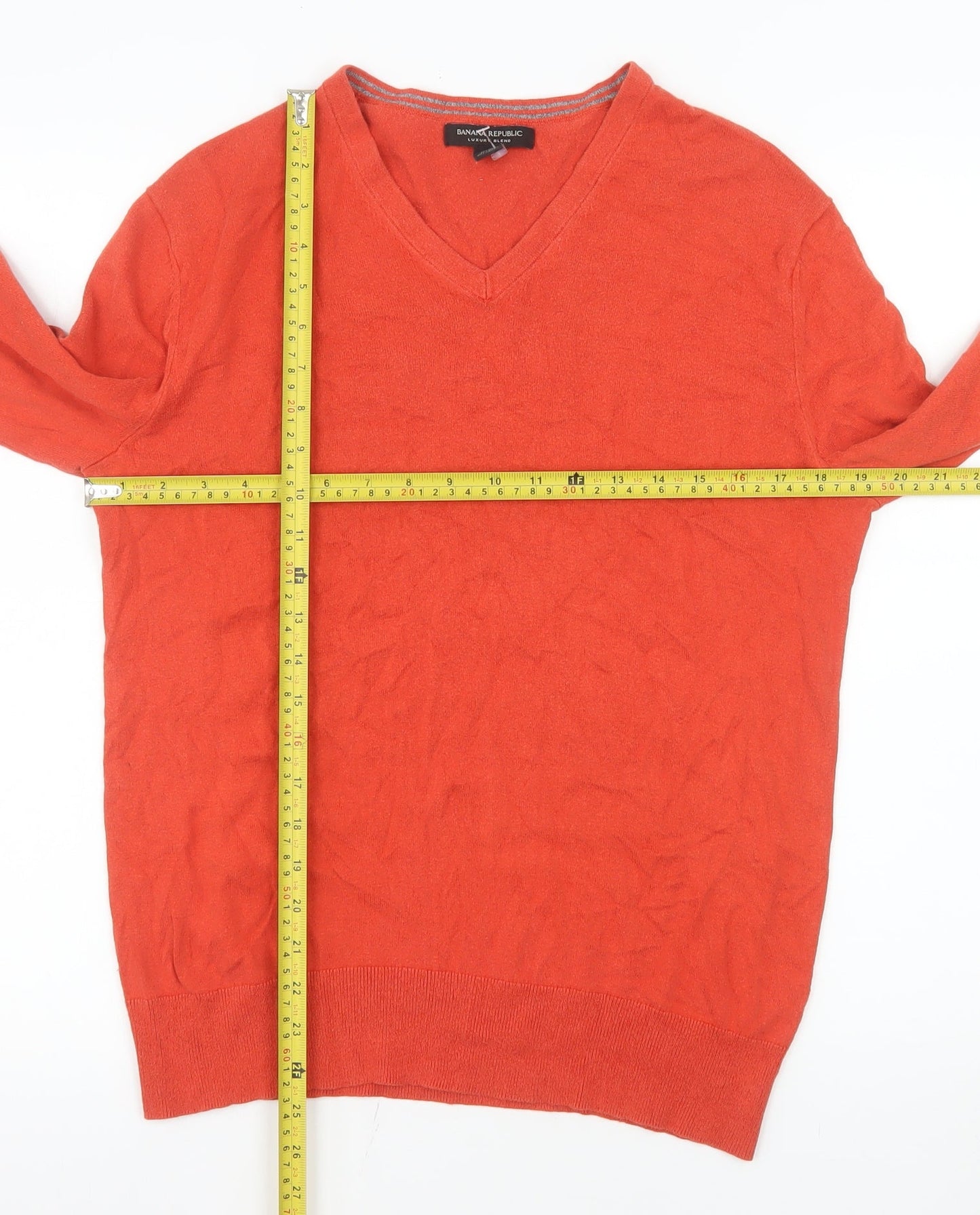 Banana Republic Men's Orange Silk Blend V-Neck Jumper M