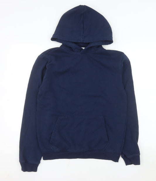 H&M Boys Blue Pullover Hoodie 13-14 Years Cotton Blend Fleece