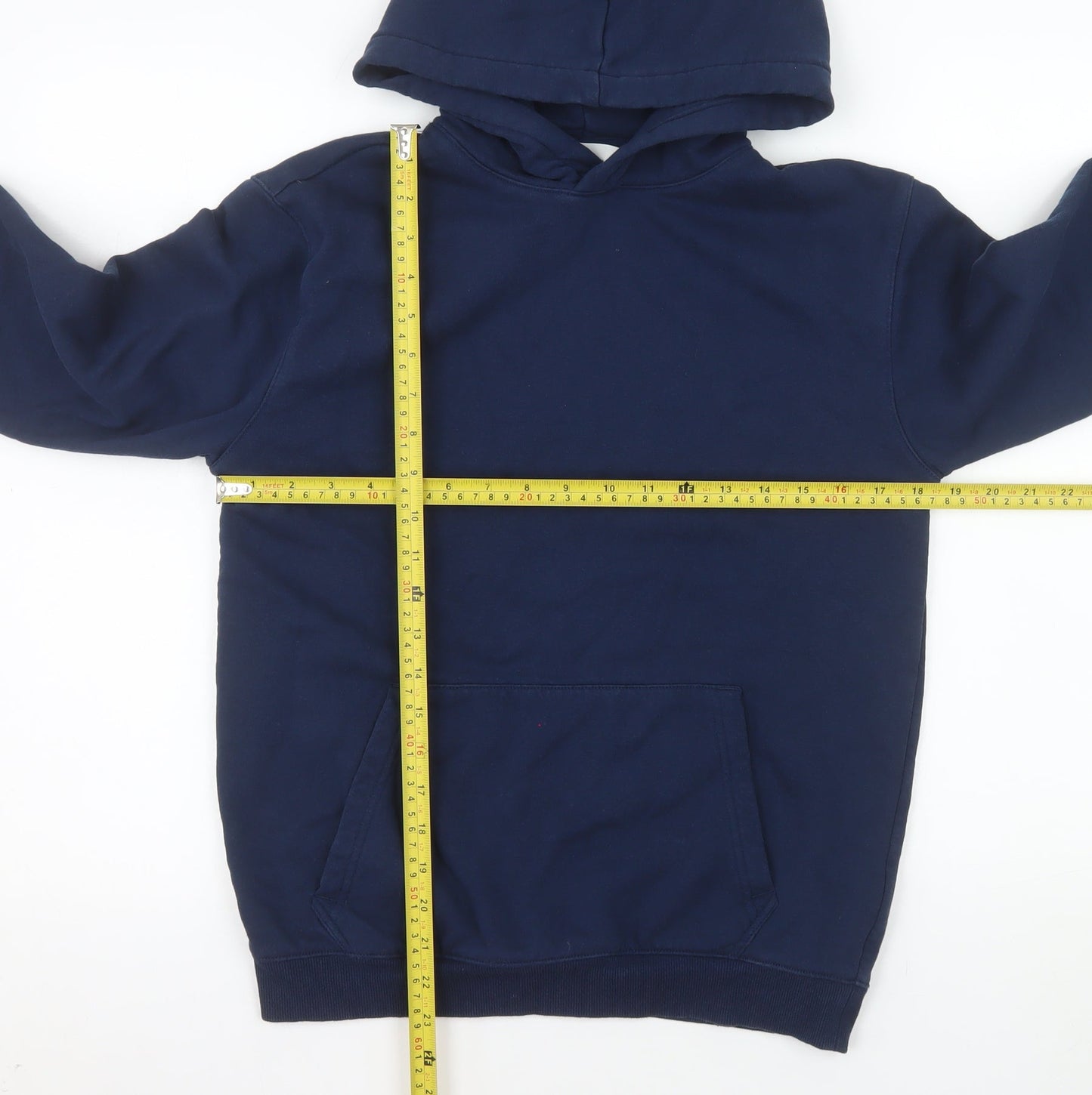 H&M Boys Blue Pullover Hoodie 13-14 Years Cotton Blend Fleece