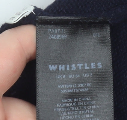 Whistles Women's Blue High Neck Cotton Blend Jumper Size 6