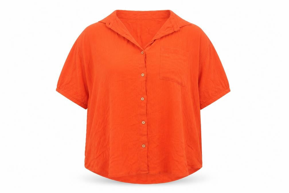 Yours Womens Orange Button-Up Short Sleeve Relaxed Shirt Size 18