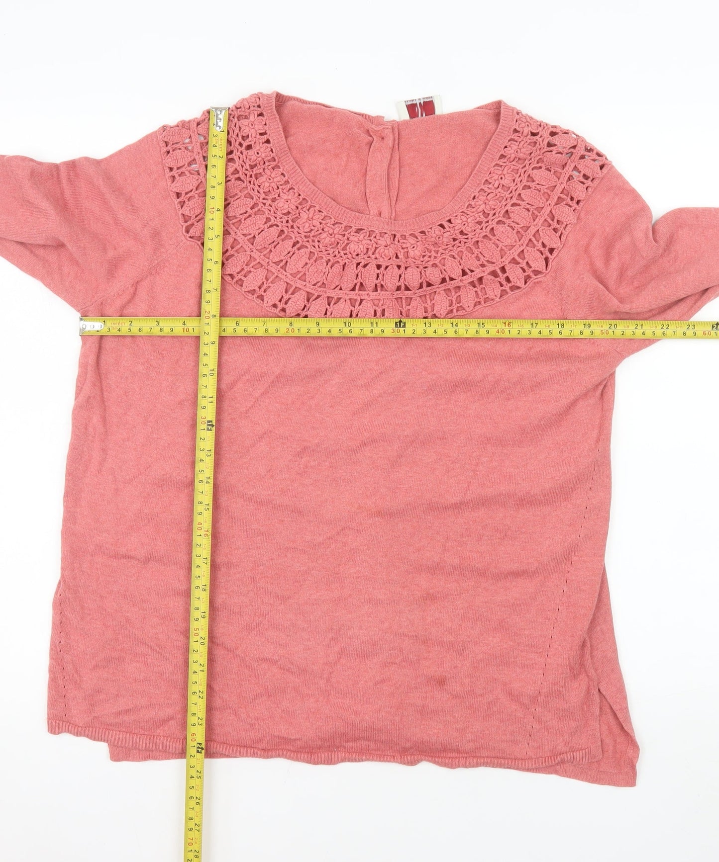 Wrap Womens Pink Crochet Neck Long Sleeve Cotton Blouse UK 16