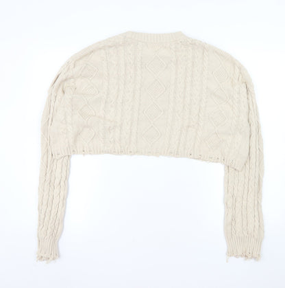 Close-up detail of BDG Women Beige Cable-Knit Cotton jumper M