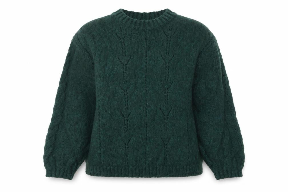 Marks & Spencer Women Green L Cable-Knit Wool Cotton Jumper