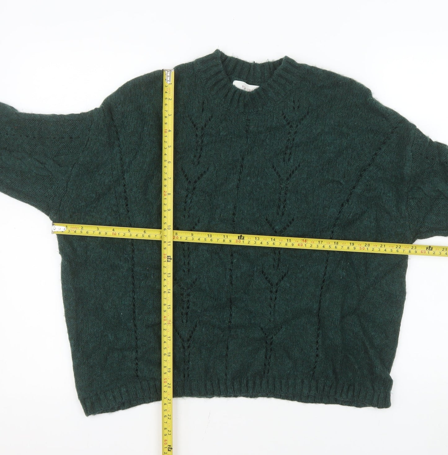 Marks and Spencer Women Green L Cable-Knit Wool Cotton Jumper