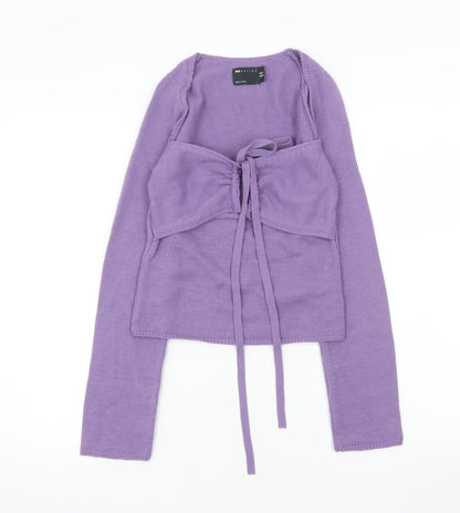Additional front view of ASOS DESIGN Women's Purple Knitted Cropped Tie Front Top, size 10