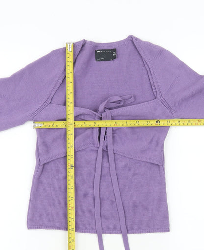 Back view of ASOS DESIGN Women's Purple Knitted Cropped Tie Front Top, size 10