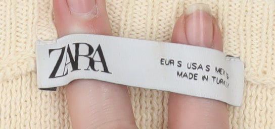 ZARA Women Beige Sleeveless Cardigan Knit Button S