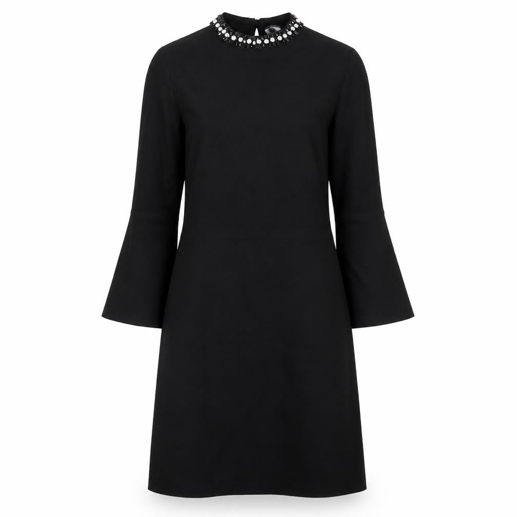 Warehouse Women Black Beaded High Neck Shift Dress Size 10