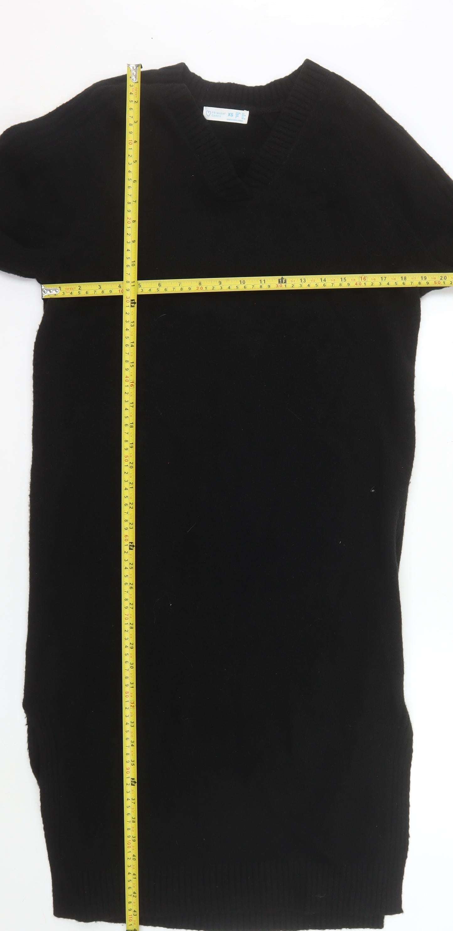 Primark Women Black XS V-Neck Long Sleeve Jumper Dress