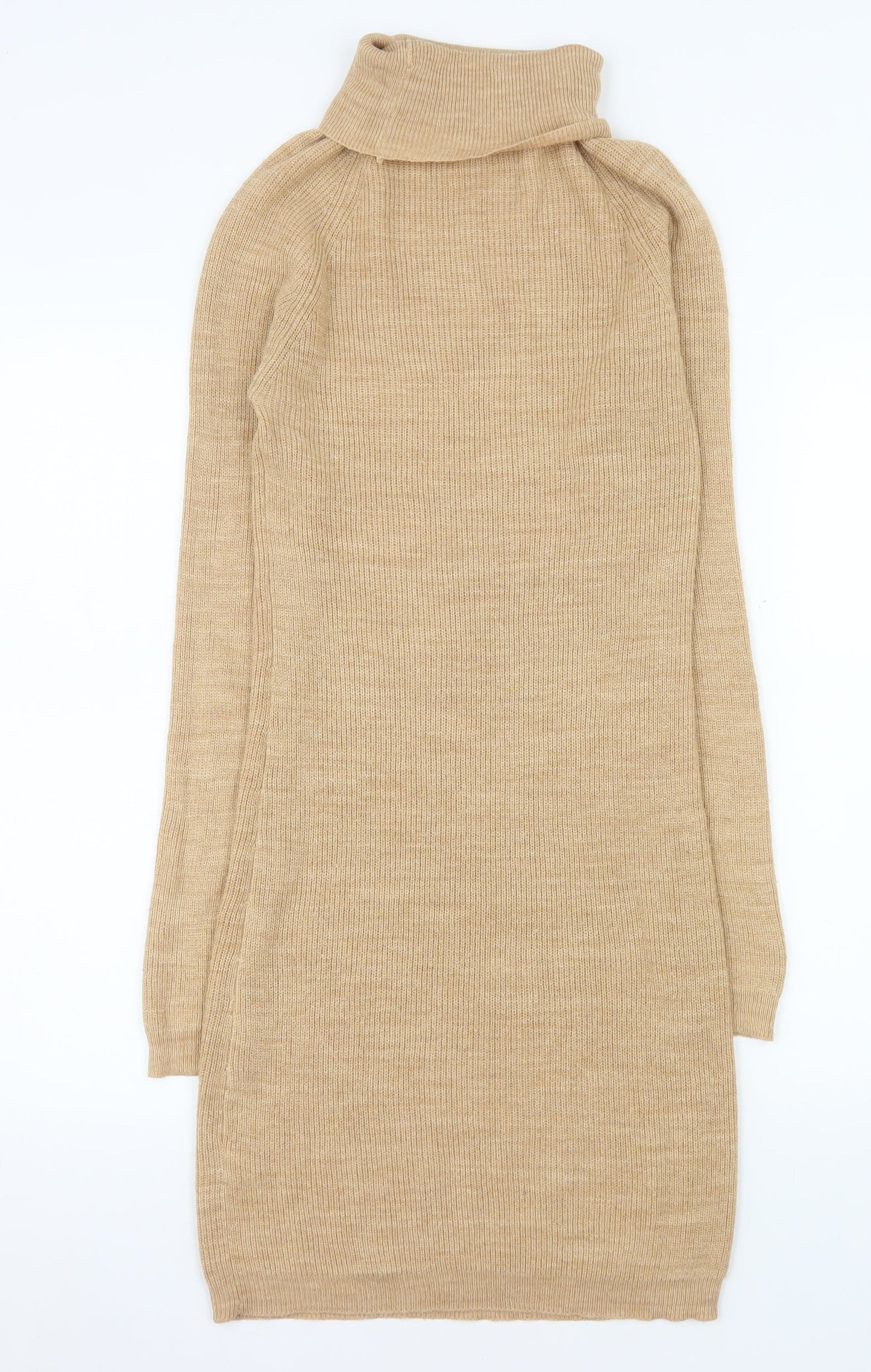 Dorothy Perkins Women’s Beige Roll Neck Knit Bodycon Sweater Dress Size 8