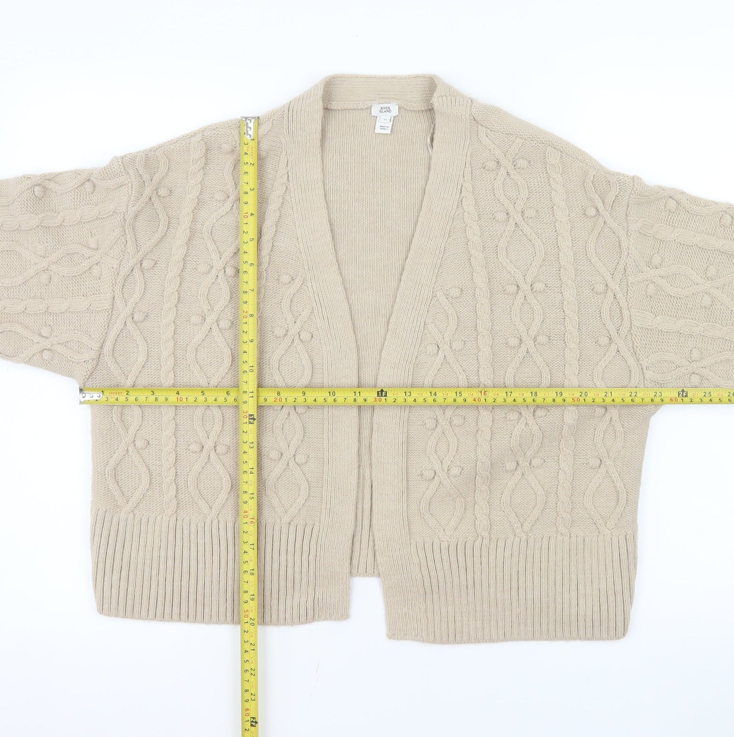 River Island Women’s Beige Cable-Knit Open Cardigan M