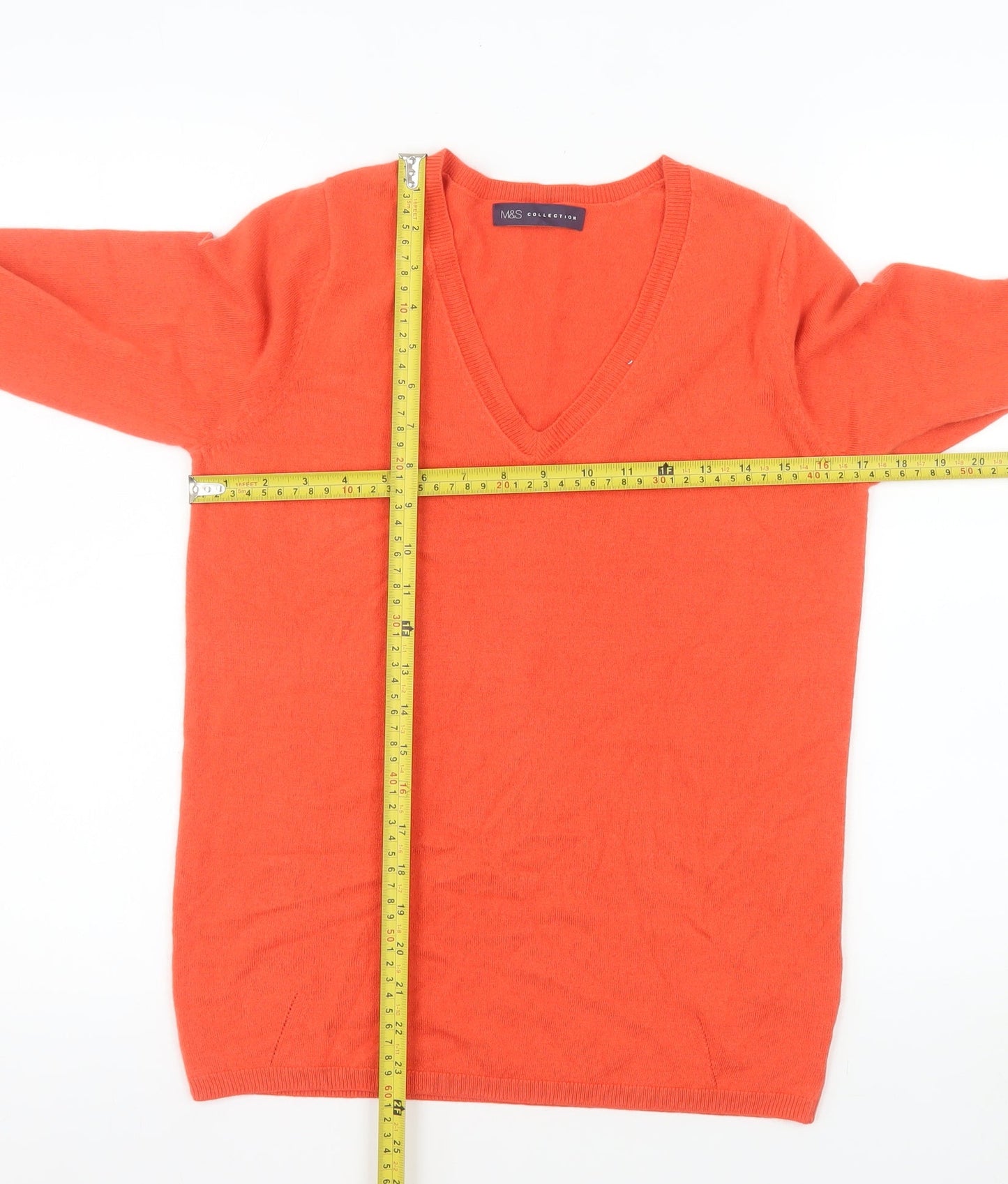 Marks and Spencer Women Orange V-Neck Long Sleeve Pullover Jumper Size 10
