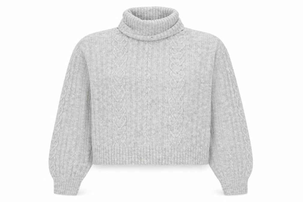 H&M Women’s Grey Roll Neck Cable-Knit Jumper Size S