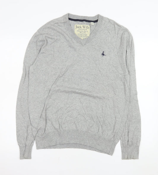 Jack Wills Men’s Grey V-Neck Cotton Cashmere Pullover Jumper L