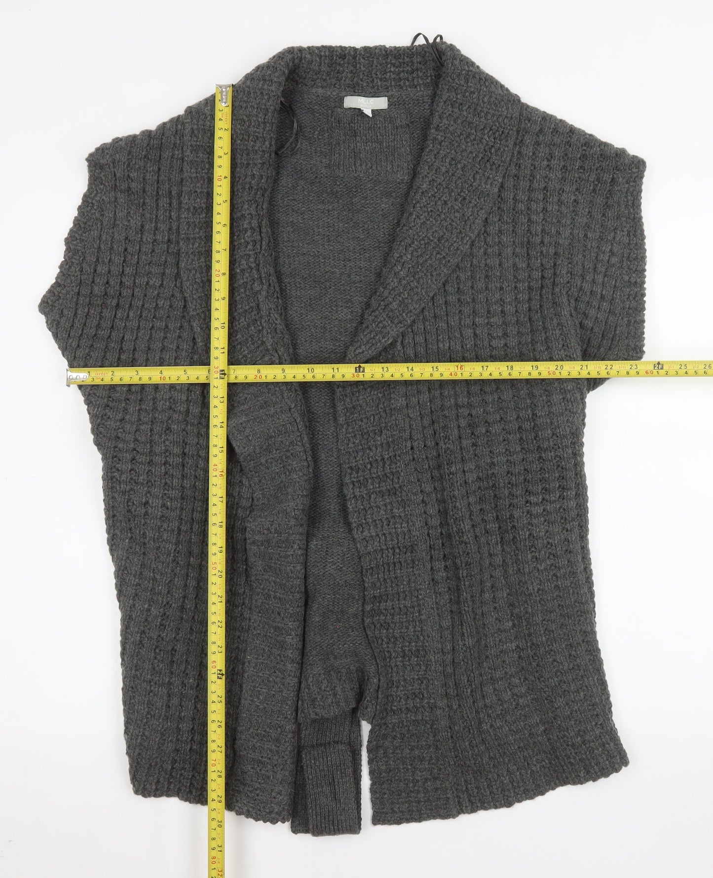 MLLC Woman Grey Knit Belted Short Sleeve Cardigan Size 14