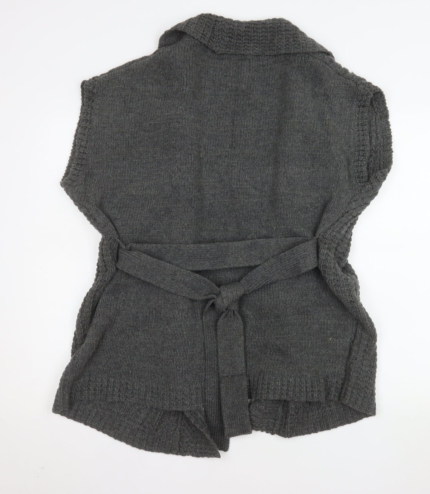 MLLC Woman Grey Knit Belted Short Sleeve Cardigan Size 14