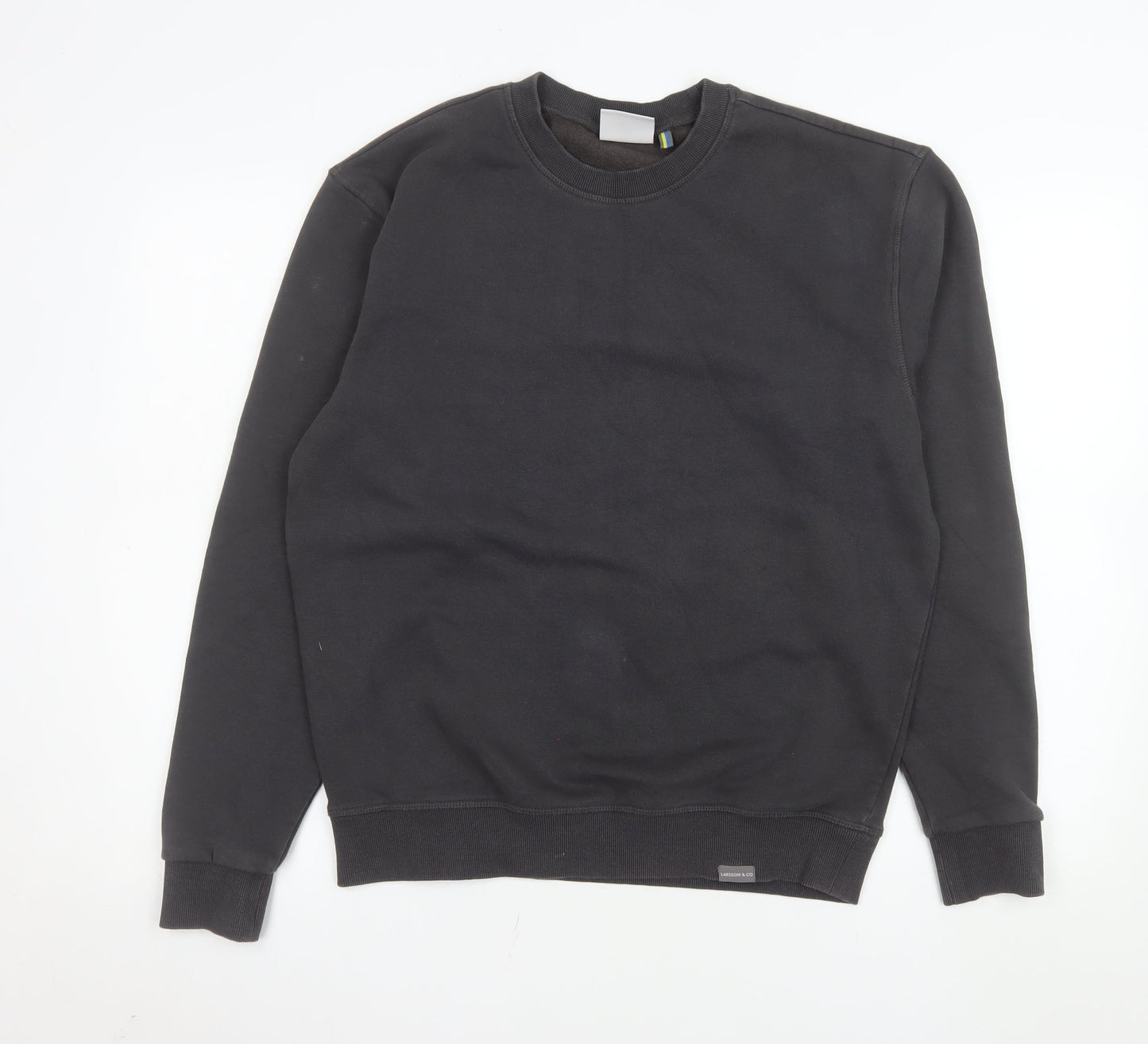 Larsson & Co Men's Black Crew Neck Cotton Blend Pullover Sweatshirt S