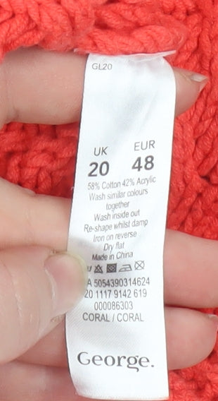George Women’s Coral Open Knit Cotton Blend Jumper Size 20