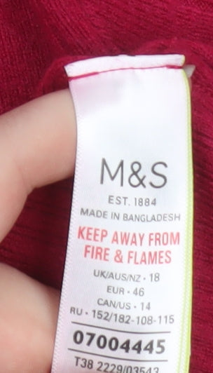 Marks and Spencer Women's Red Roll Neck Ribbed Knit Jumper Size 18
