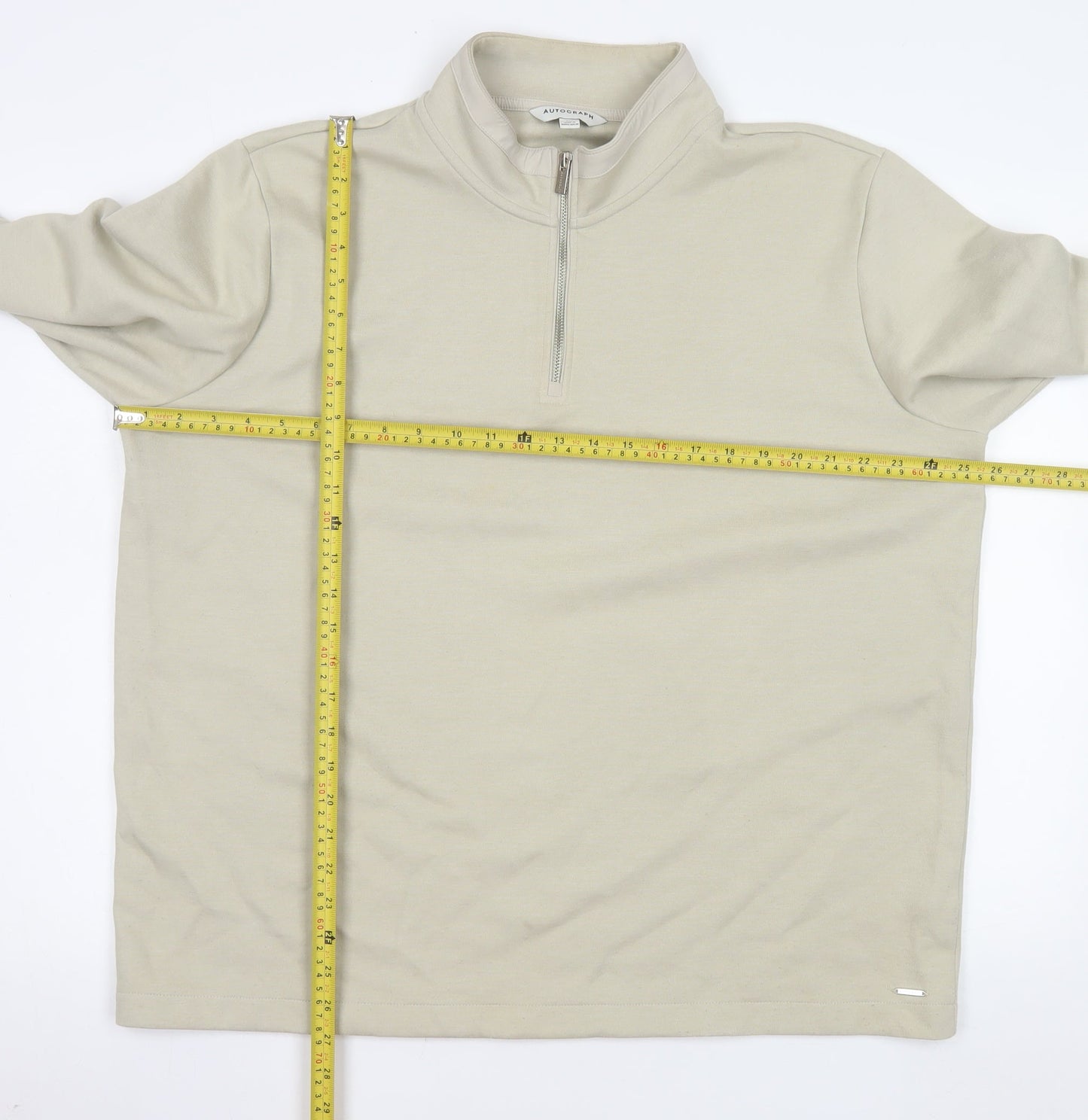 Marks and Spencer Men’s Beige 2XL 1/4 Zip Mock Neck Sweatshirt