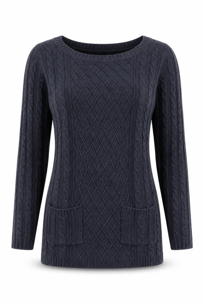 FatFace Womens Blue Cotton Cable Knit Long Sleeve Jumper Size 12